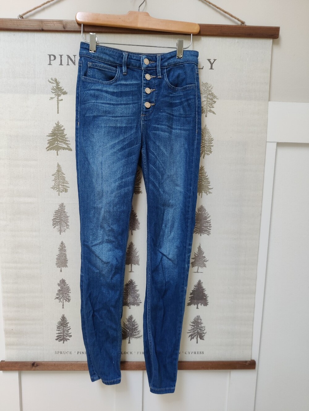 GUESS High Rise Button Fly Skinny Jeans Blue Denim -25